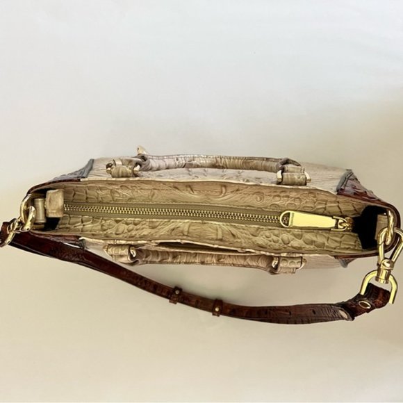 Brahmin Ivory Croc-Embossed Satchel with Brown Trim - Picture 5 of 9